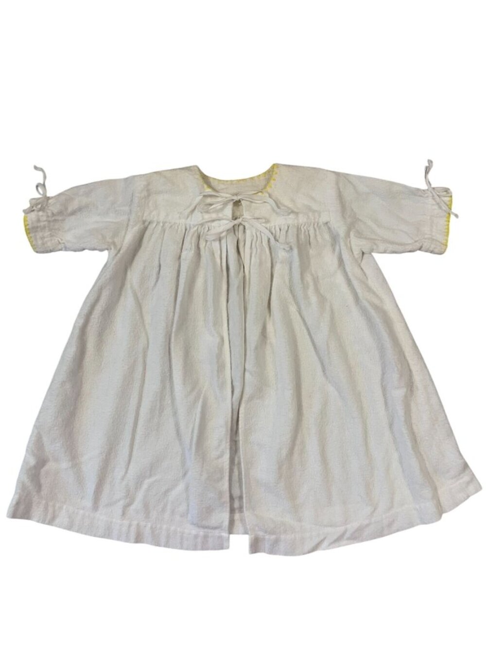Vintage 70s Baby Cotton Chamois Flannel Peignoir Bed Coat With Ribbon Ties